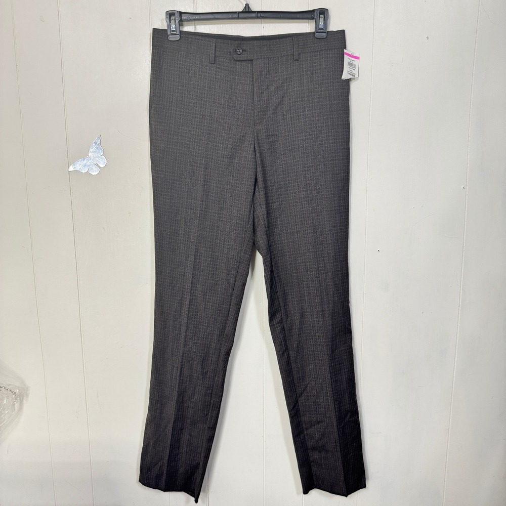 Zanetti Mens Dress Pants 34S Gray Patterned Slim Fit Career Business